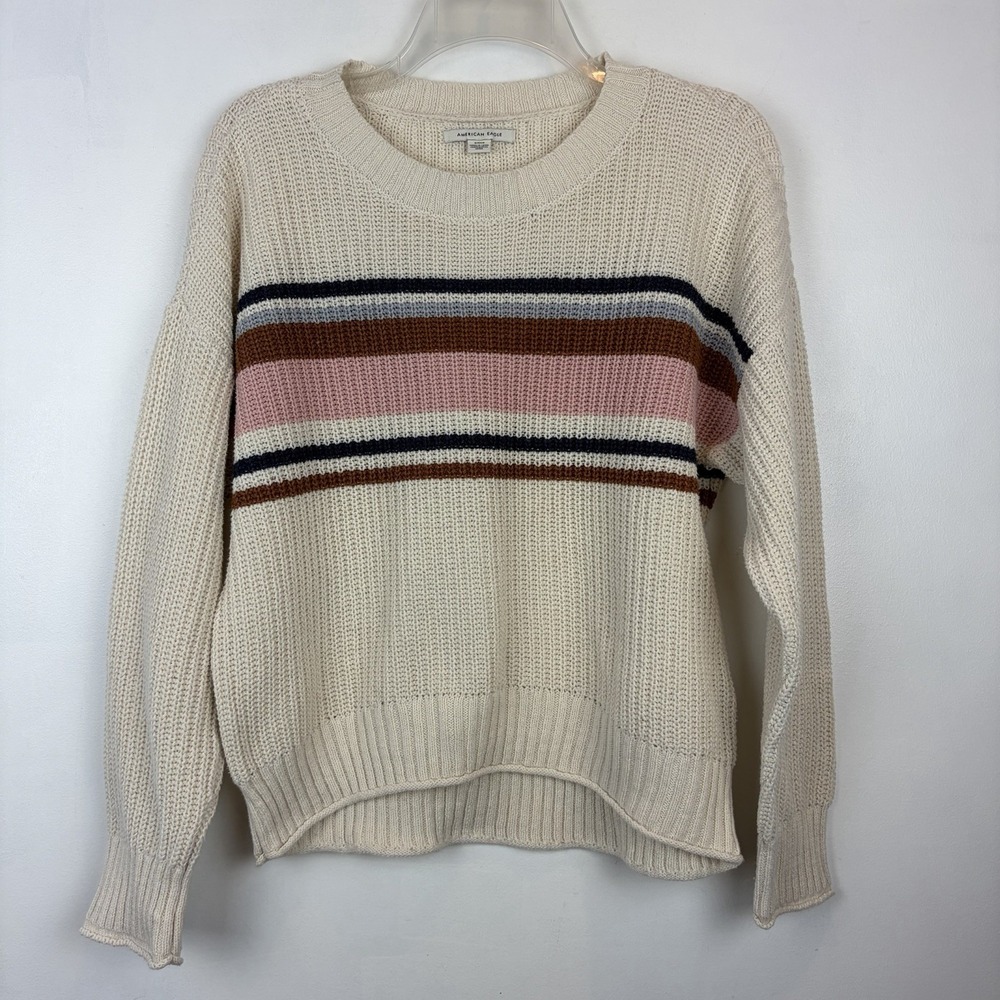 American Eagle Sweater Womens Small Oversized Crewneck Stripe Knit Pullover